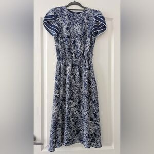 H&M Elegant Blue Floral Tulip Sleeve Dress